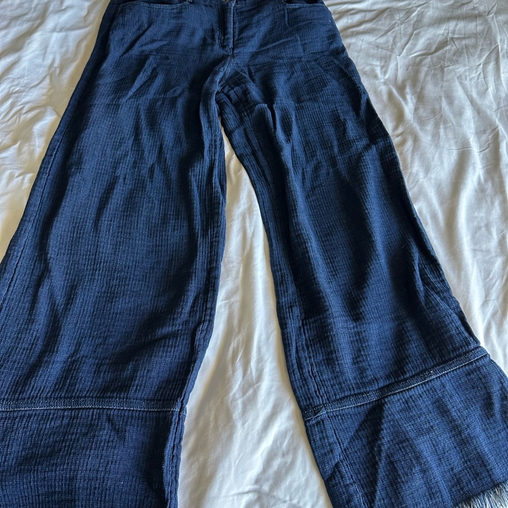 Max Studio Cotton Wide Leg Pants XL Fringe Hem Beach Vacation Pants